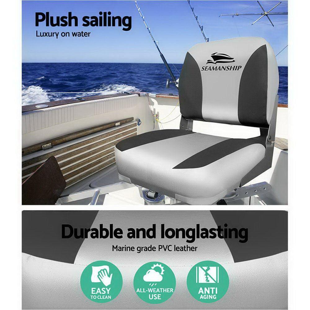 Seamanship Set of 2 Folding Swivel Boat Seats - Grey - John Cootes