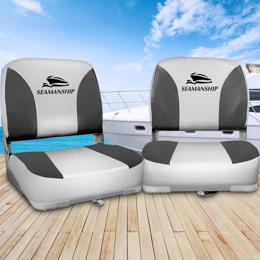 Seamanship Set of 2 Folding Swivel Boat Seats - Grey - John Cootes