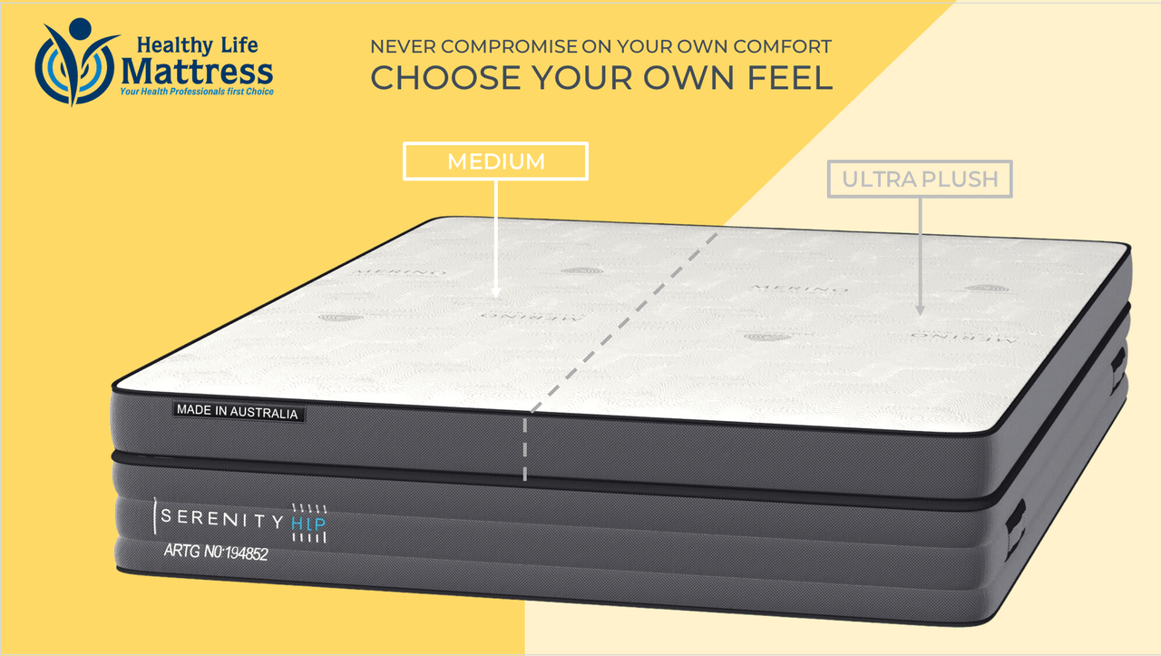 Serenity King Split Feel Mattress – One Side Medium / Other Side Ultra Plush - John Cootes