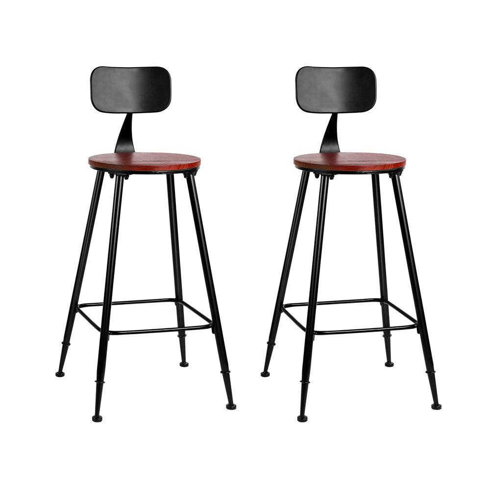 Set of 2 Artiss Bar Stools Pinewood Metal - Black and Wood - John Cootes