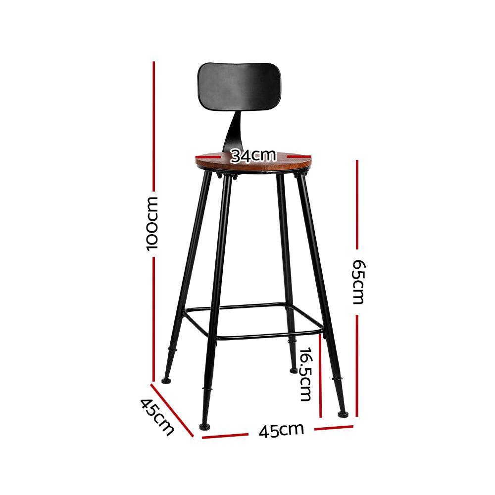 Set of 2 Artiss Bar Stools Pinewood Metal - Black and Wood - John Cootes