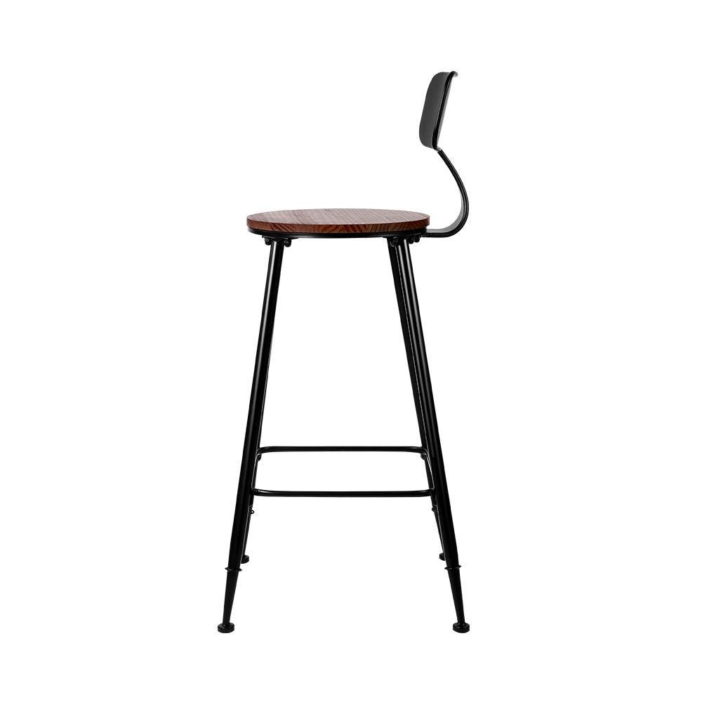 Set of 2 Artiss Bar Stools Pinewood Metal - Black and Wood - John Cootes