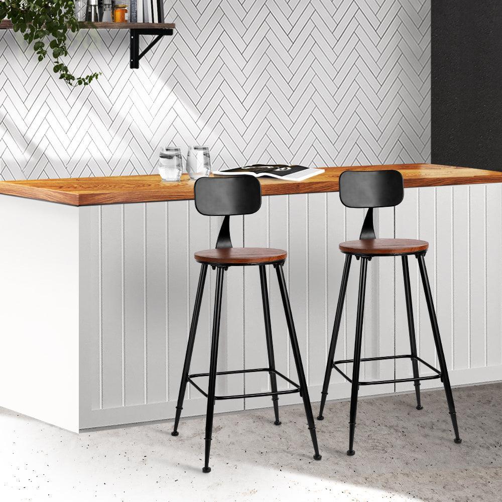 Set of 2 Artiss Bar Stools Pinewood Metal - Black and Wood - John Cootes