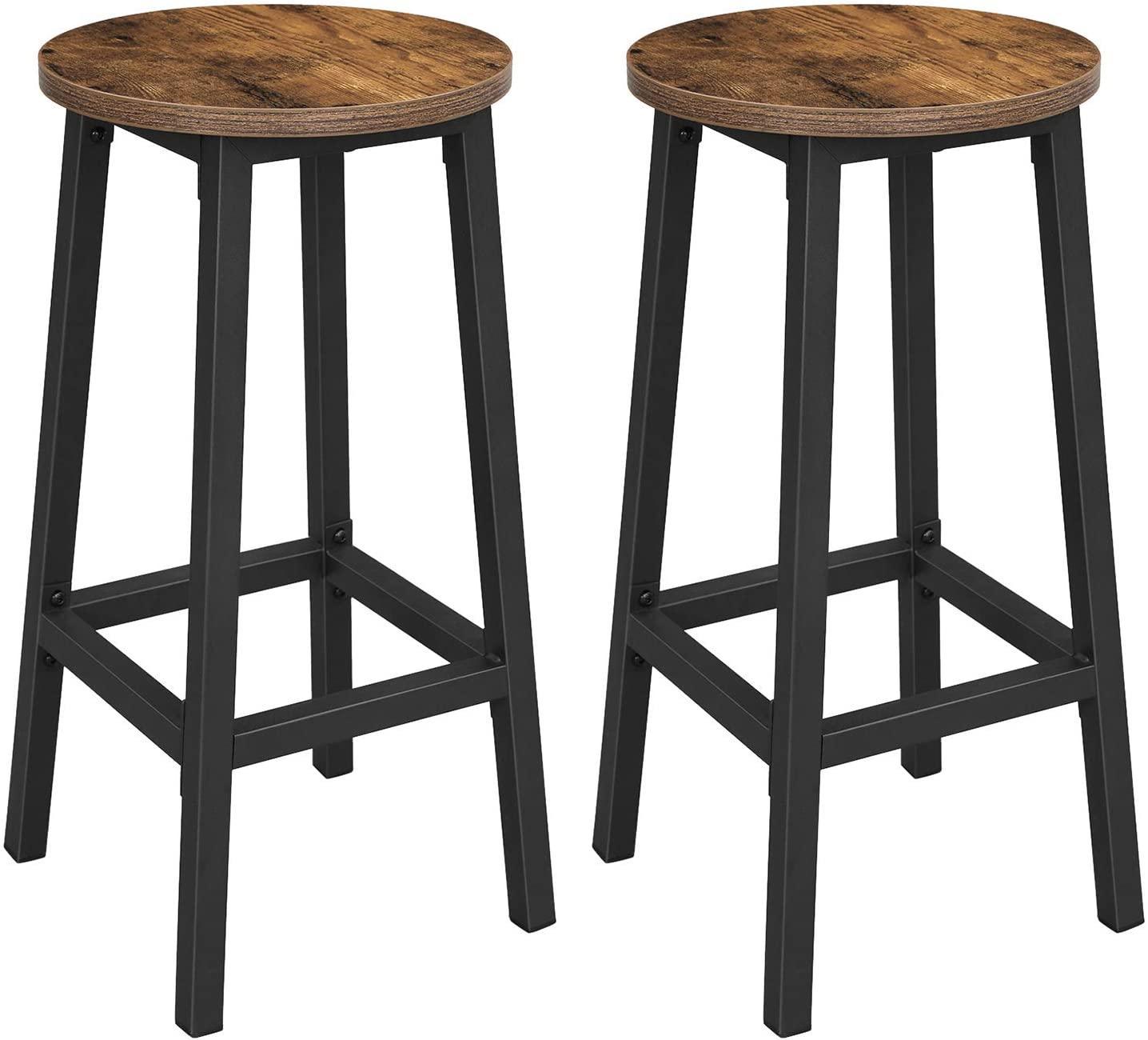 Set of 2 Bar Stools with Sturdy Steel Frame Rustic Brown and Black 65 cm Height - John Cootes