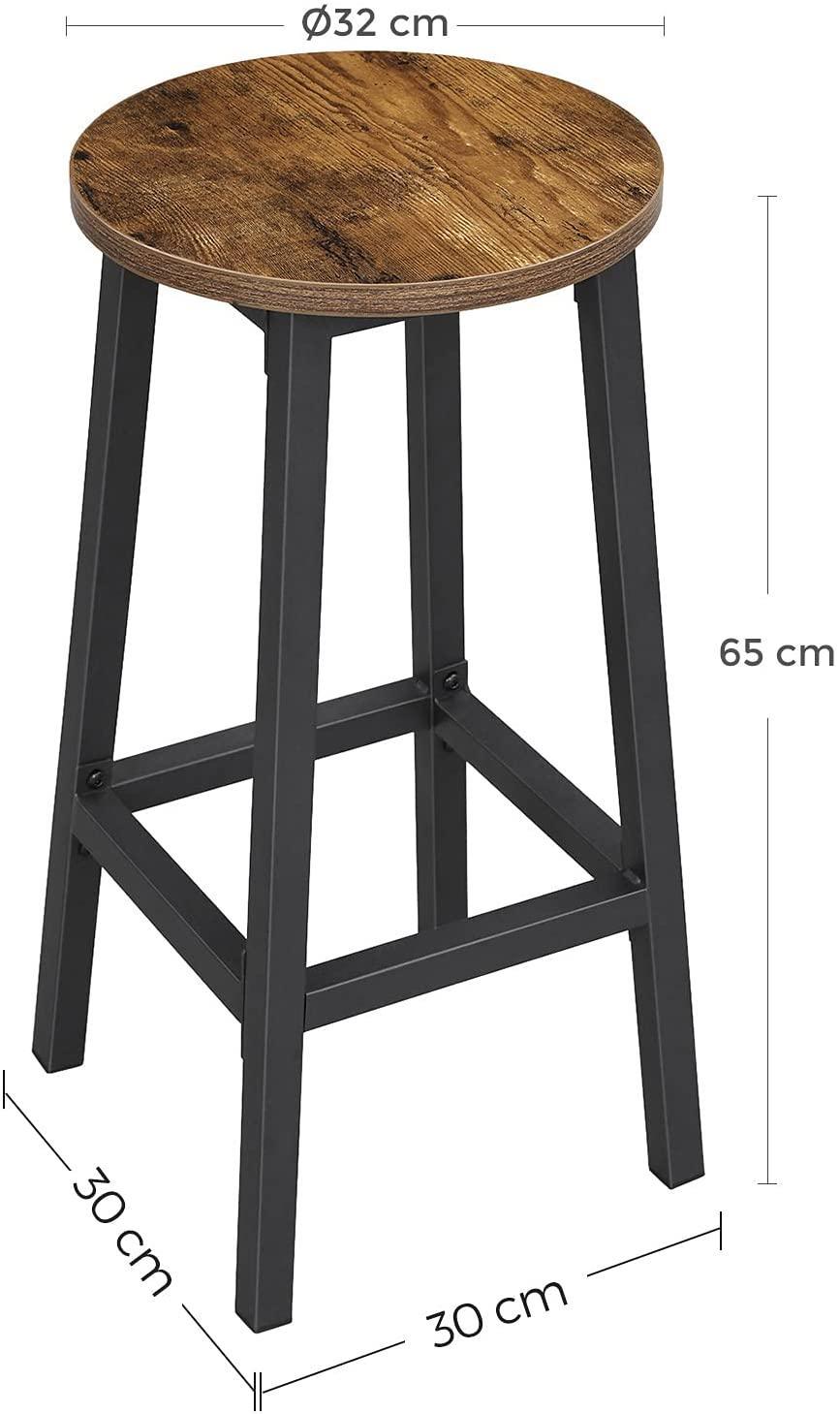 Set of 2 Bar Stools with Sturdy Steel Frame Rustic Brown and Black 65 cm Height - John Cootes