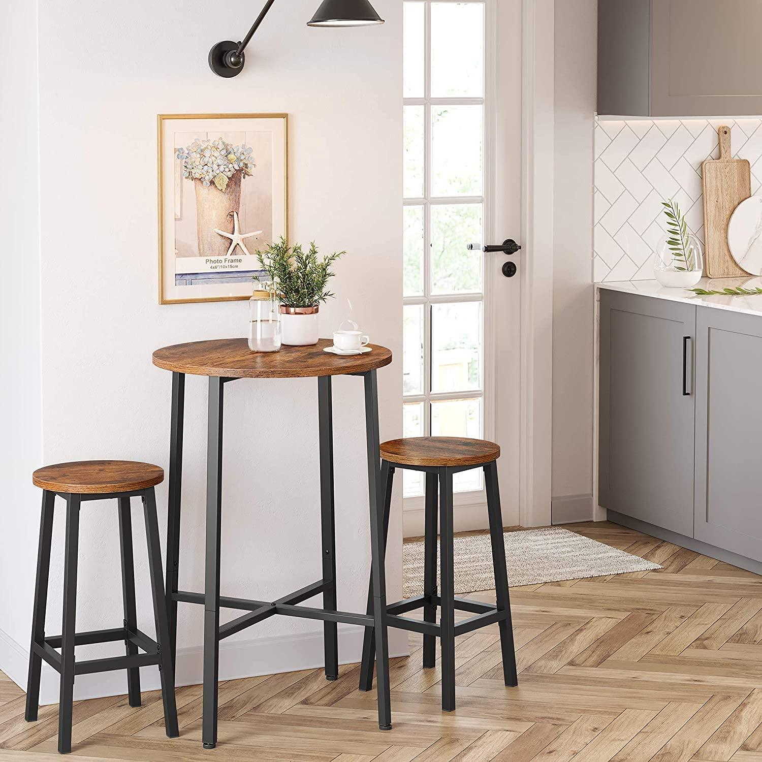 Set of 2 Bar Stools with Sturdy Steel Frame Rustic Brown and Black 65 cm Height - John Cootes