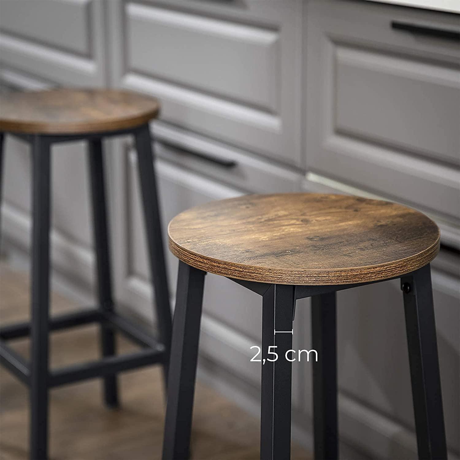 Set of 2 Bar Stools with Sturdy Steel Frame Rustic Brown and Black 65 cm Height - John Cootes