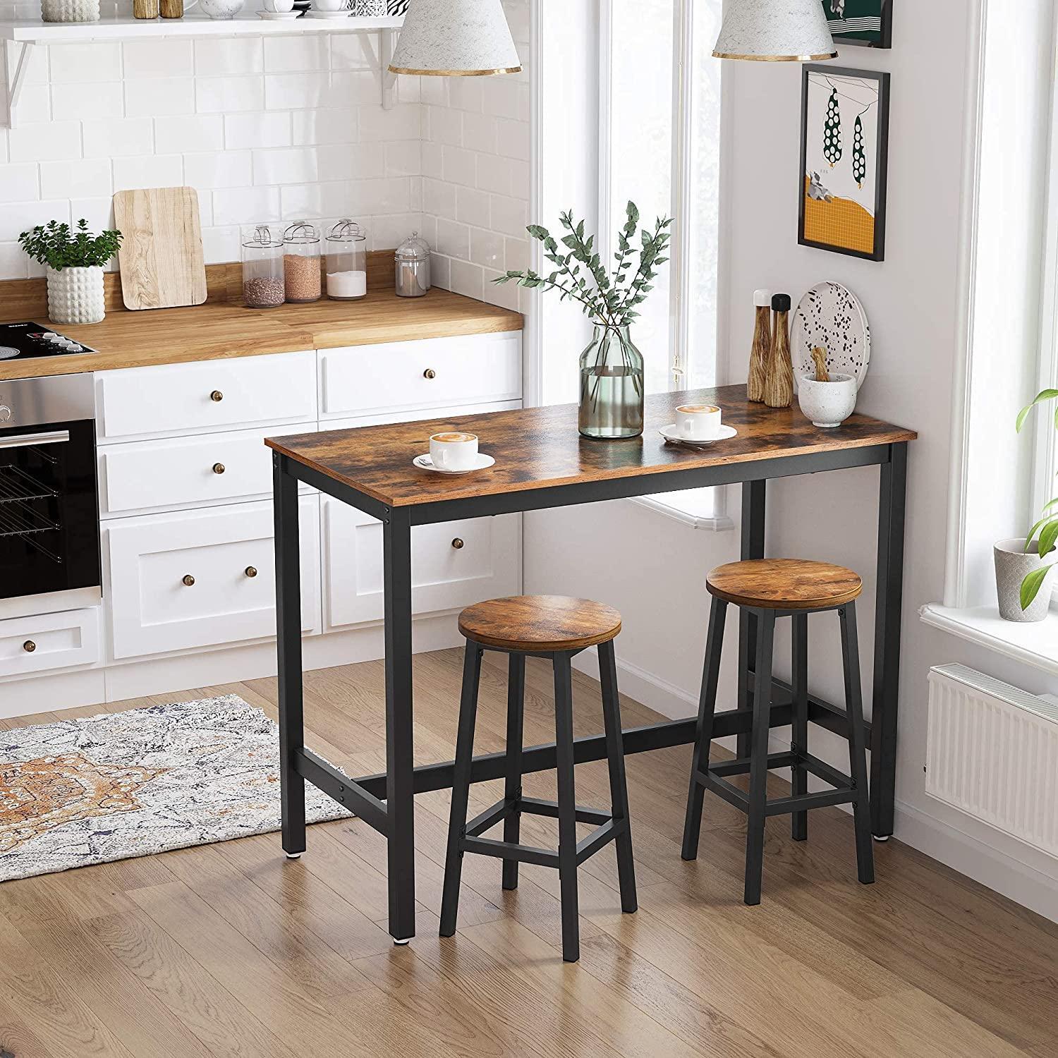 Set of 2 Bar Stools with Sturdy Steel Frame Rustic Brown and Black 65 cm Height - John Cootes