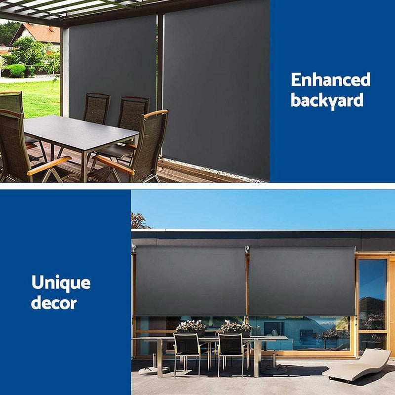Set of 2 Instahut Outdoor Blinds Roll Down Awning Straight Drop Patio 1.8X2.5M - John Cootes