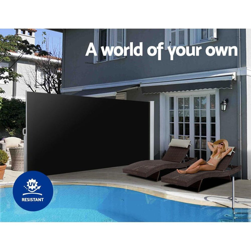 Set of 2 Instahut Side Awning Sun Shade Outdoor Blinds Retractable Screen 2X3M BK - John Cootes