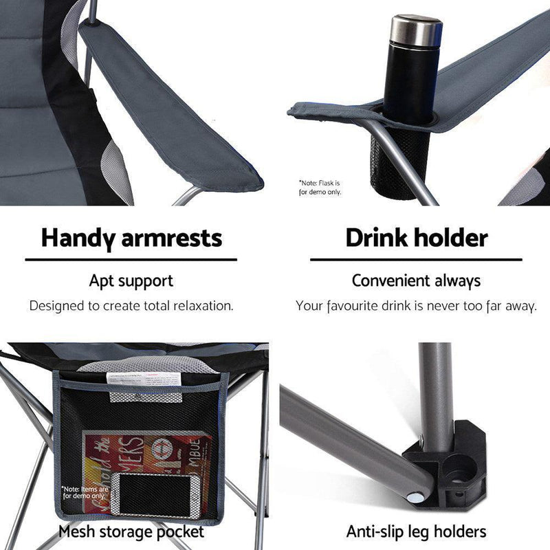 Set of 2 Portable Folding Camping Armchair - Grey - John Cootes