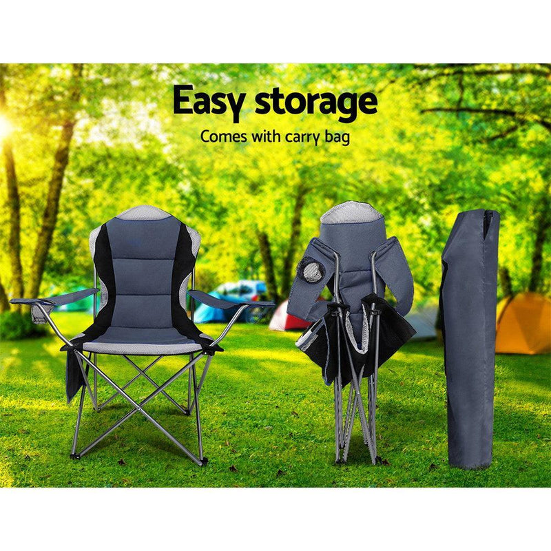Set of 2 Portable Folding Camping Armchair - Grey - John Cootes