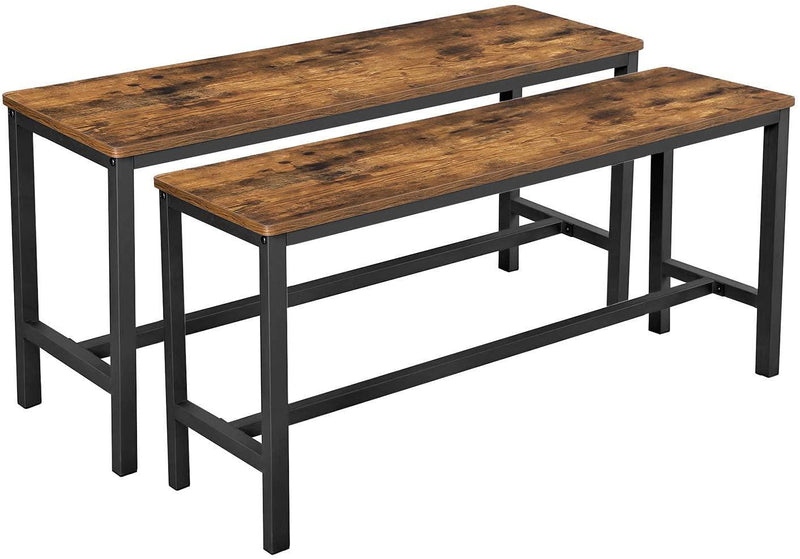 Set of 2 Table Benches Industrial Style Durable Metal Frame 108 x 32.5 x 50 cm Rustic Brown - John Cootes