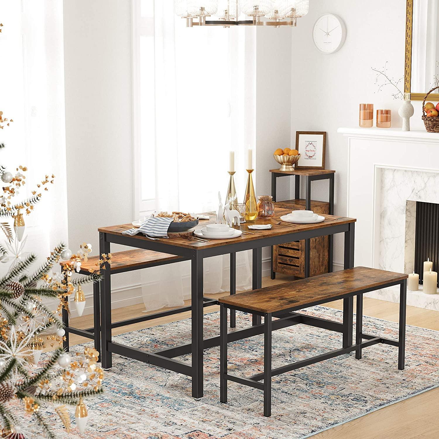 Set of 2 Table Benches Industrial Style Durable Metal Frame 108 x 32.5 x 50 cm Rustic Brown - John Cootes