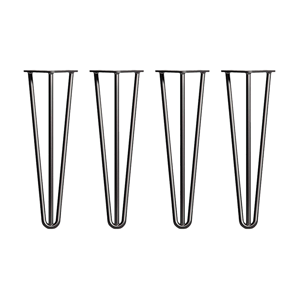 Set of 4 Industrial 3-Rod Retro Hairpin Table Legs 12mm Steel Bench Desk - 41cm Black - John Cootes