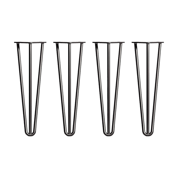 Set of 4 Industrial 3-Rod Retro Hairpin Table Legs 12mm Steel Bench Desk - 41cm Black - John Cootes
