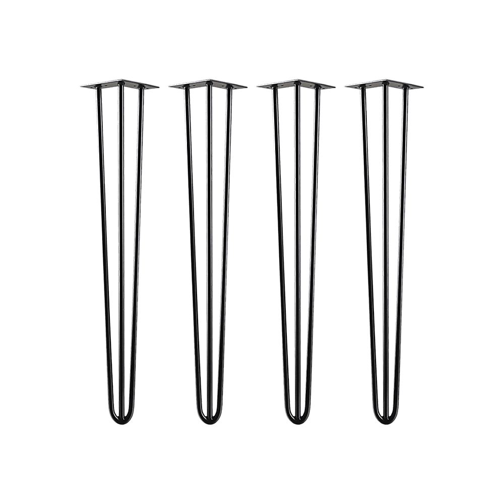 Set of 4 Industrial 3-Rod Retro Hairpin Table Legs 12mm Steel Bench Desk - 71cm Black - John Cootes