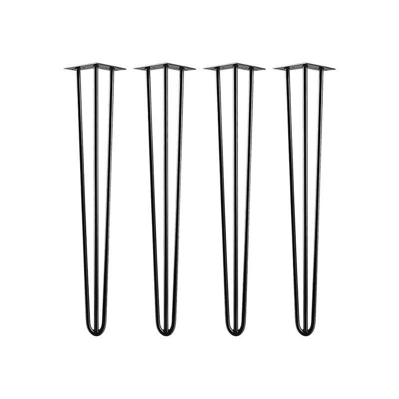 Set of 4 Industrial 3-Rod Retro Hairpin Table Legs 12mm Steel Bench Desk - 71cm Black - John Cootes