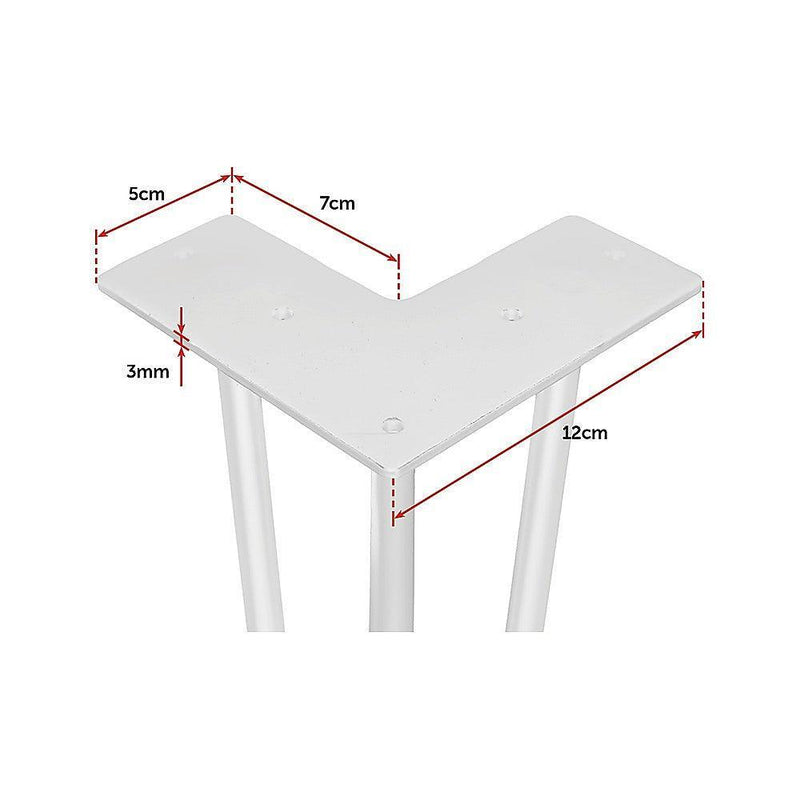 Set of 4 Industrial 3-Rod Retro Table Legs 12mm Steel Bench Desk - 41cm White - John Cootes