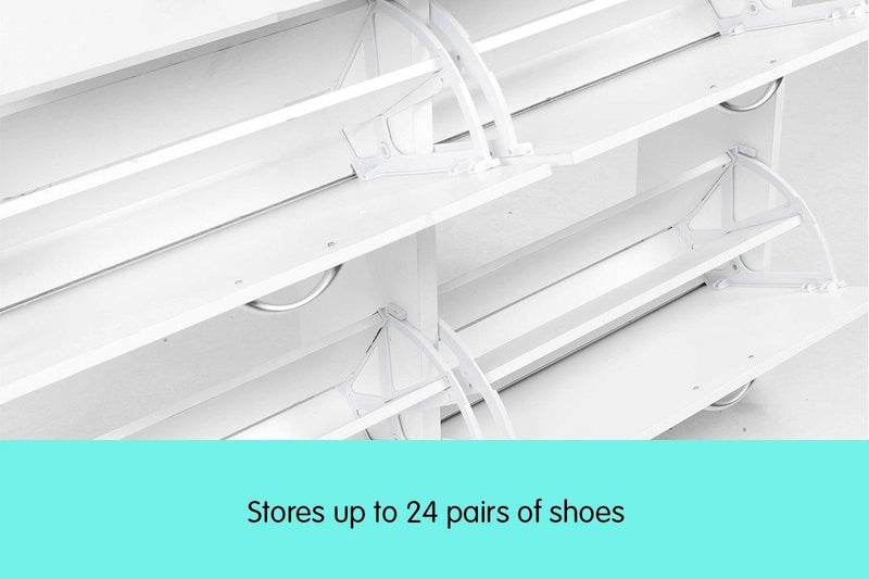 Shoe Cabinet Organizer Storage Rack 1200 x 240 x 920 - White - John Cootes