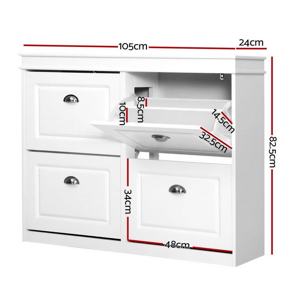 Shoe Cabinet Shoes Storage Rack Organiser White Shelf Drawer Cupboard 24 Pairs - John Cootes