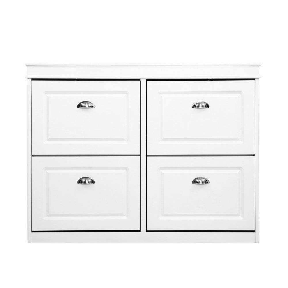 Shoe Cabinet Shoes Storage Rack Organiser White Shelf Drawer Cupboard 24 Pairs - John Cootes