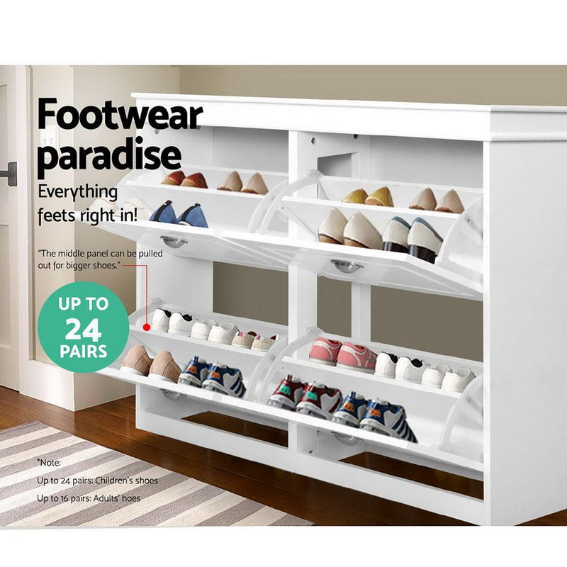 Shoe Cabinet Shoes Storage Rack Organiser White Shelf Drawer Cupboard 24 Pairs - John Cootes