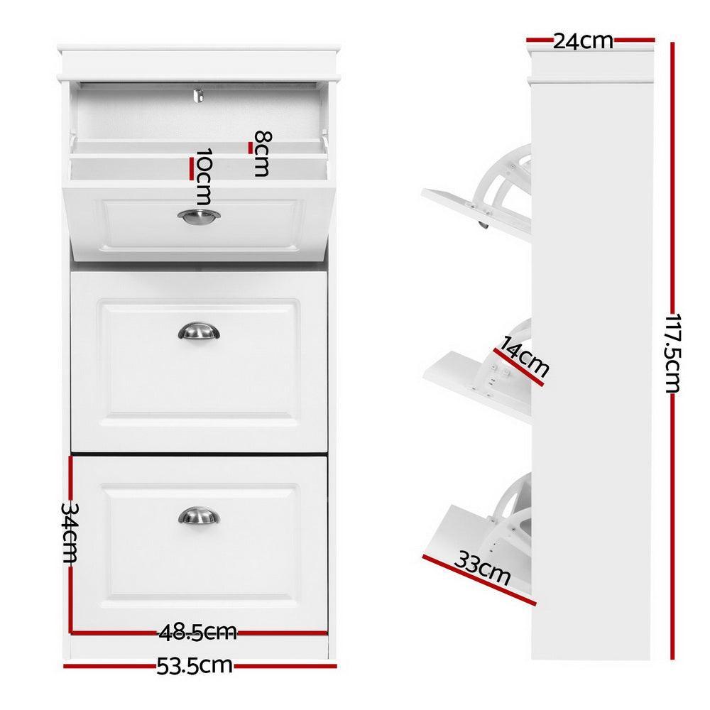 Shoe Cabinet Shoes Storage Rack White Organiser Shelf Cupboard 18 Pairs Drawer - John Cootes