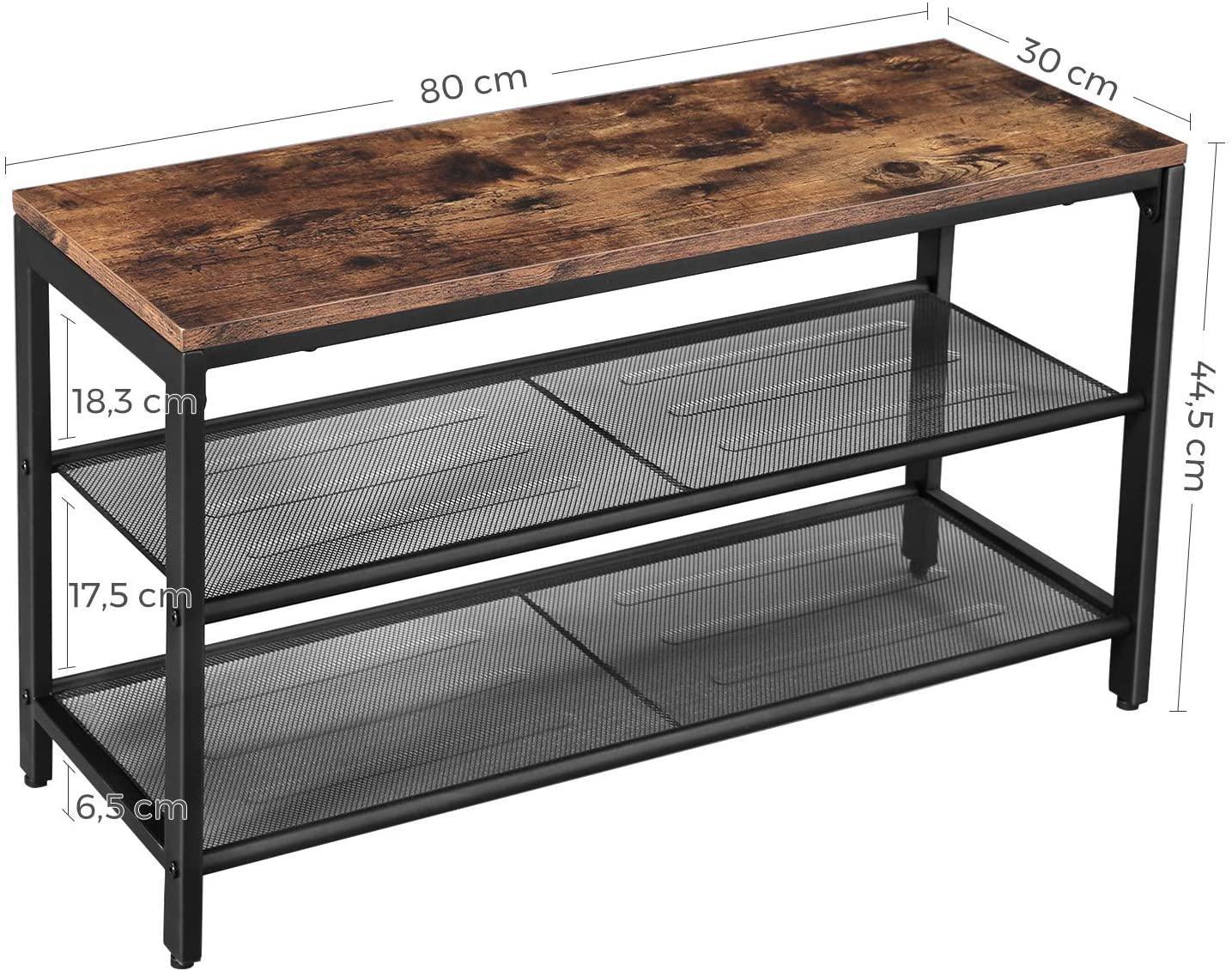 Shoe Rack with 2 Mesh Shelves, Rustic Brown and Black - John Cootes