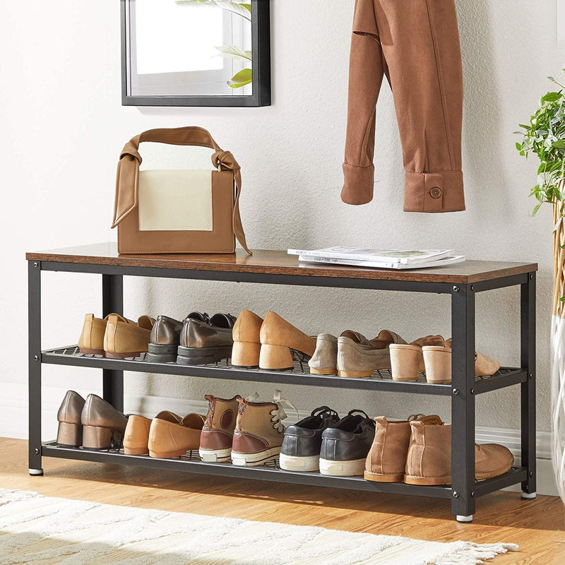 Shoe Rack with 2 Shelves 100 x 30 x 45 cm Rustic Brown and Black - John Cootes