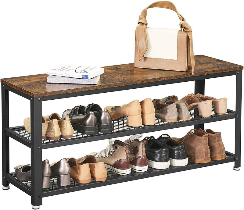 Shoe Rack with 2 Shelves 100 x 30 x 45 cm Rustic Brown and Black - John Cootes