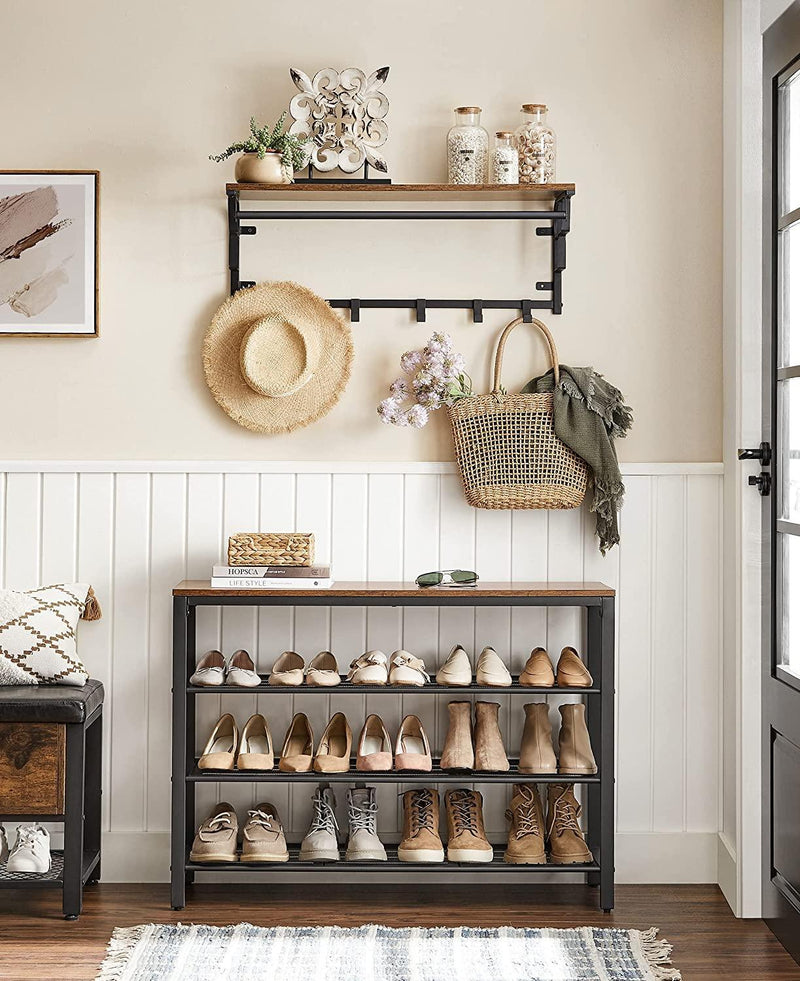 Shoe Rack with 3 Mesh Shelves Rustic Brown and Black - John Cootes