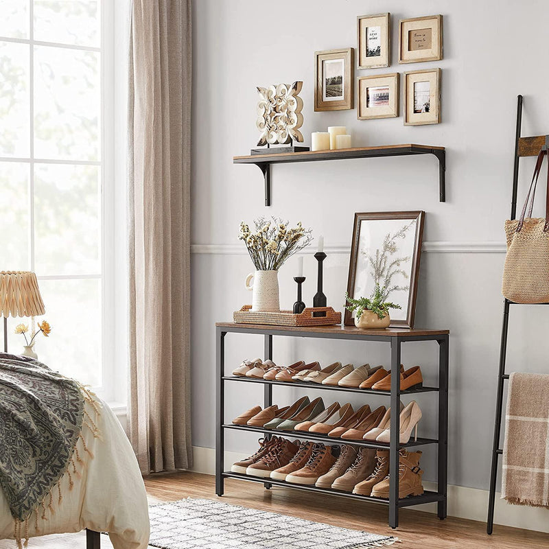 Shoe Rack with 3 Mesh Shelves Rustic Brown and Black - John Cootes