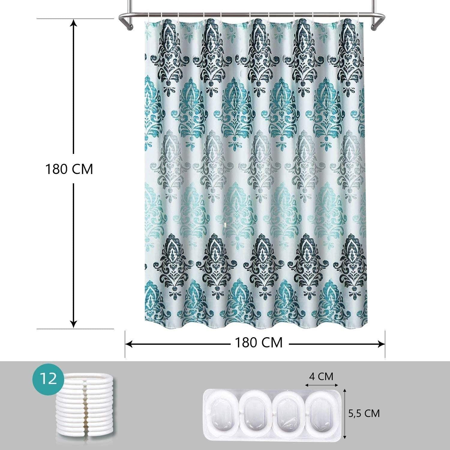 Shower Curtain with 12 Hooks Set Bathroom 180 x 180 cm (Modern) - John Cootes