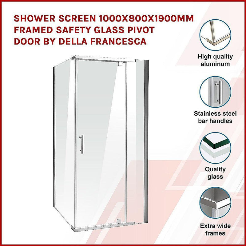 Shower Screen 1000x800x1900mm Framed Safety Glass Pivot Door By Della Francesca - John Cootes