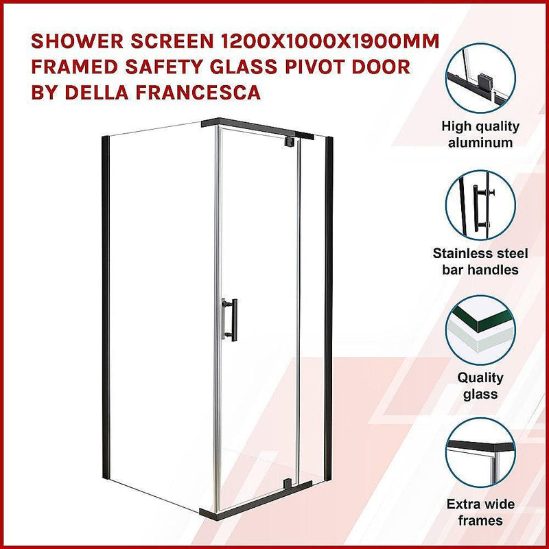 Shower Screen 1200x1000x1900mm Framed Safety Glass Pivot Door By Della Francesca - John Cootes