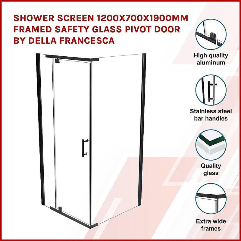 Shower Screen 1200x700x1900mm Framed Safety Glass Pivot Door By Della Francesca - John Cootes