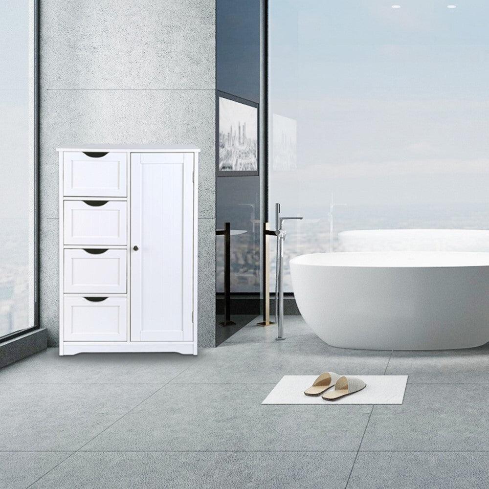 Sian Bathroom Tallboy Storage Cabinet - White - John Cootes