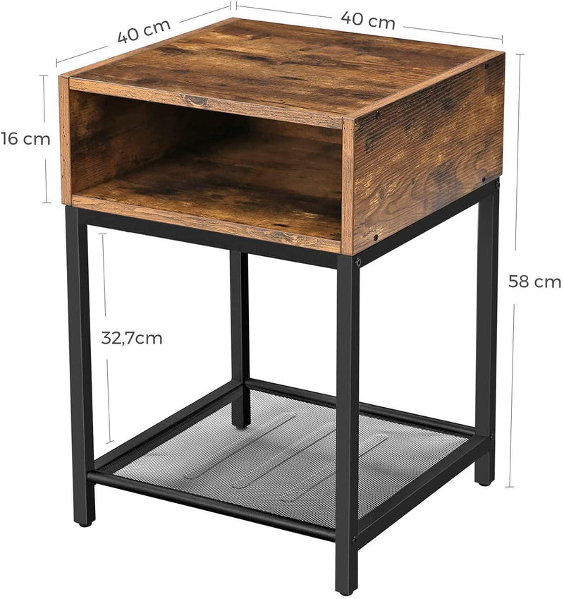 Side Table with Open Compartment and Mesh Shelf Rustic Brown and Black - John Cootes