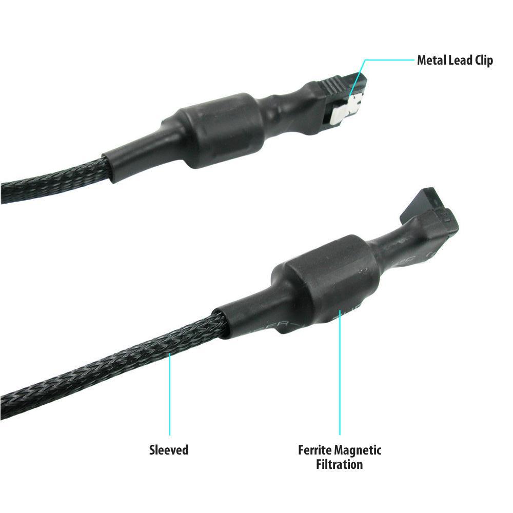 Simplecom CA110L Premium SATA 3 HDD SSD Data Cable Sleeved with Ferrite Bead Lead Clip Angle - John Cootes