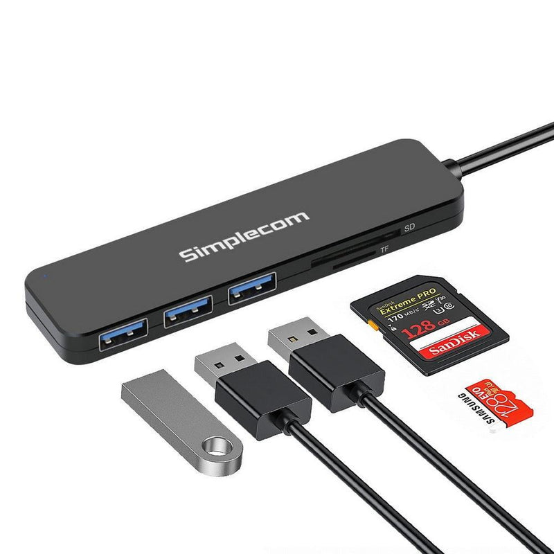 Simplecom CH365 SuperSpeed 3 Port USB 3.0 (USB 3.2 Gen 1) Hub with SD MicroSD Card Reader - John Cootes