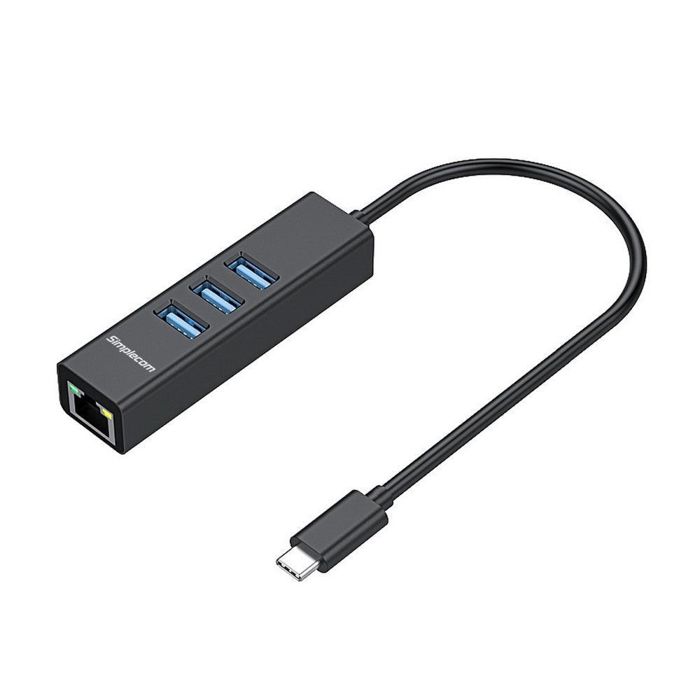 Simplecom CHN421 Aluminium USB-C to 3 Port USB HUB with Gigabit Ethernet Adapter Black - John Cootes