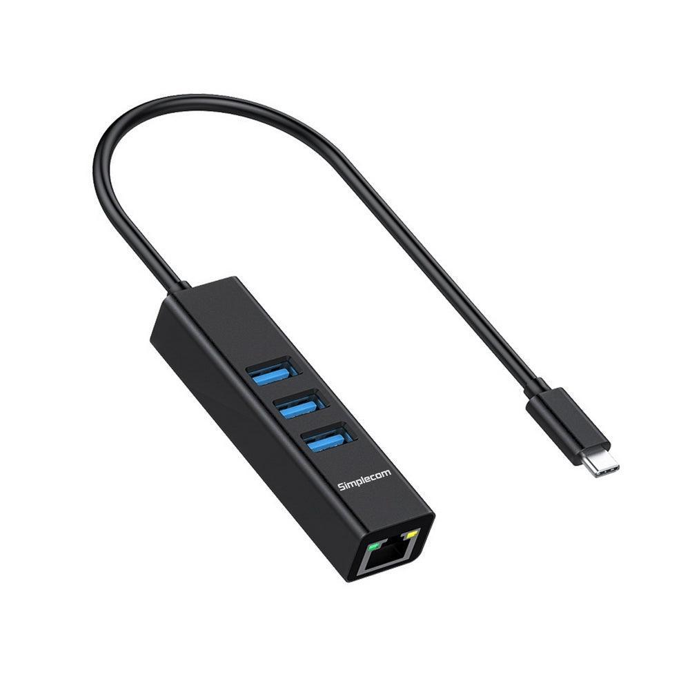 Simplecom CHN421 Aluminium USB-C to 3 Port USB HUB with Gigabit Ethernet Adapter Black - John Cootes
