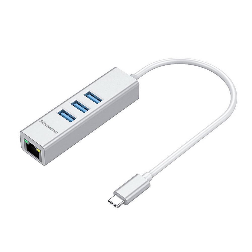 Simplecom CHN421 Aluminium USB-C to 3 Port USB HUB with Gigabit Ethernet Adapter Silver - John Cootes