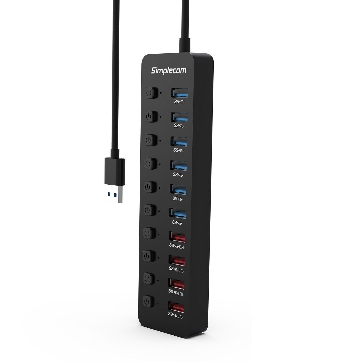 Simplecom CHU810 48W 10-Port USB 3.0 Hub and Charger with Individual Switches 12V/4A Power Adapter BC1.2 Fast Charging - John Cootes