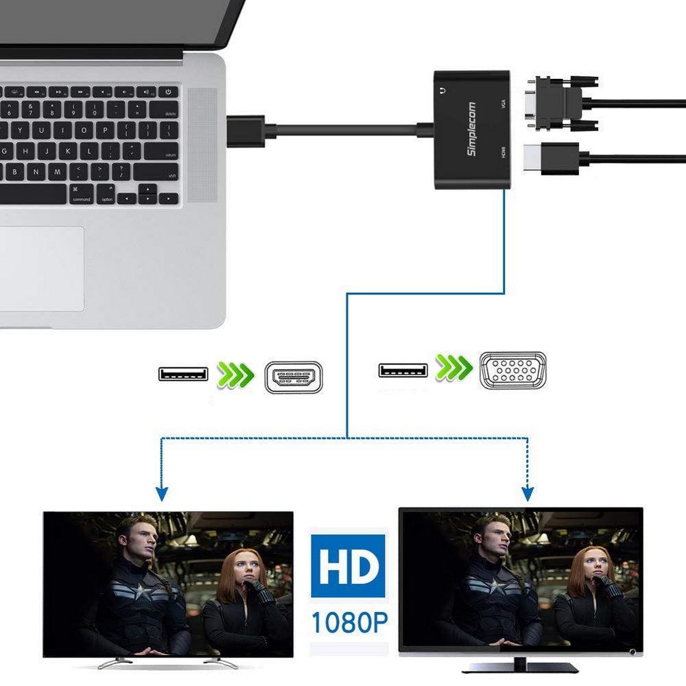 Simplecom DA316A USB to HDMI + VGA Video Card Adapter with 3.5mm Audio - John Cootes