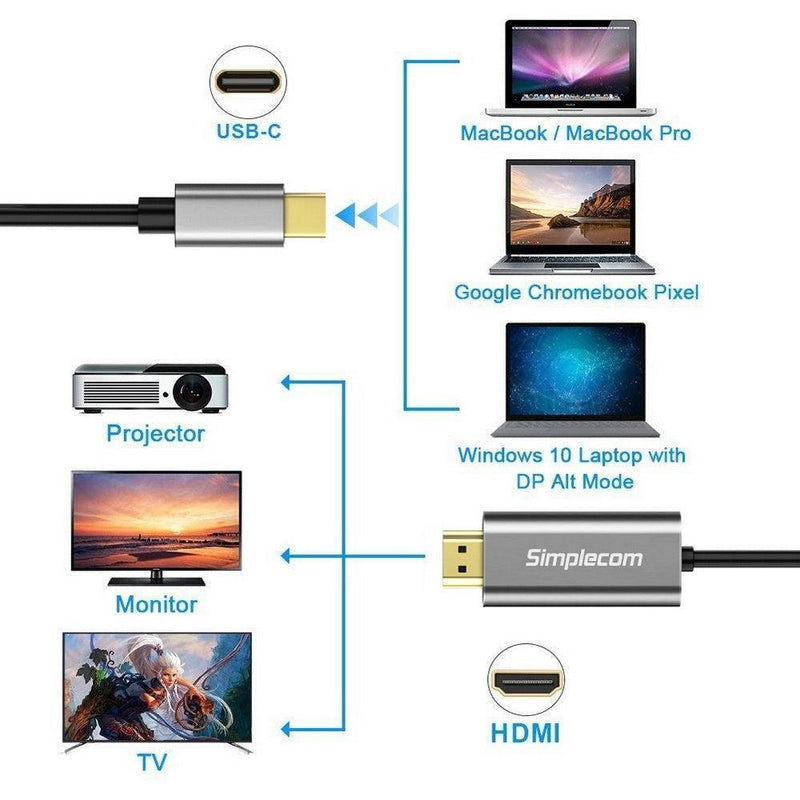 Simplecom DA321 USB-C Type C to HDMI Cable 1.8M (6ft) 4K@30Hz - John Cootes