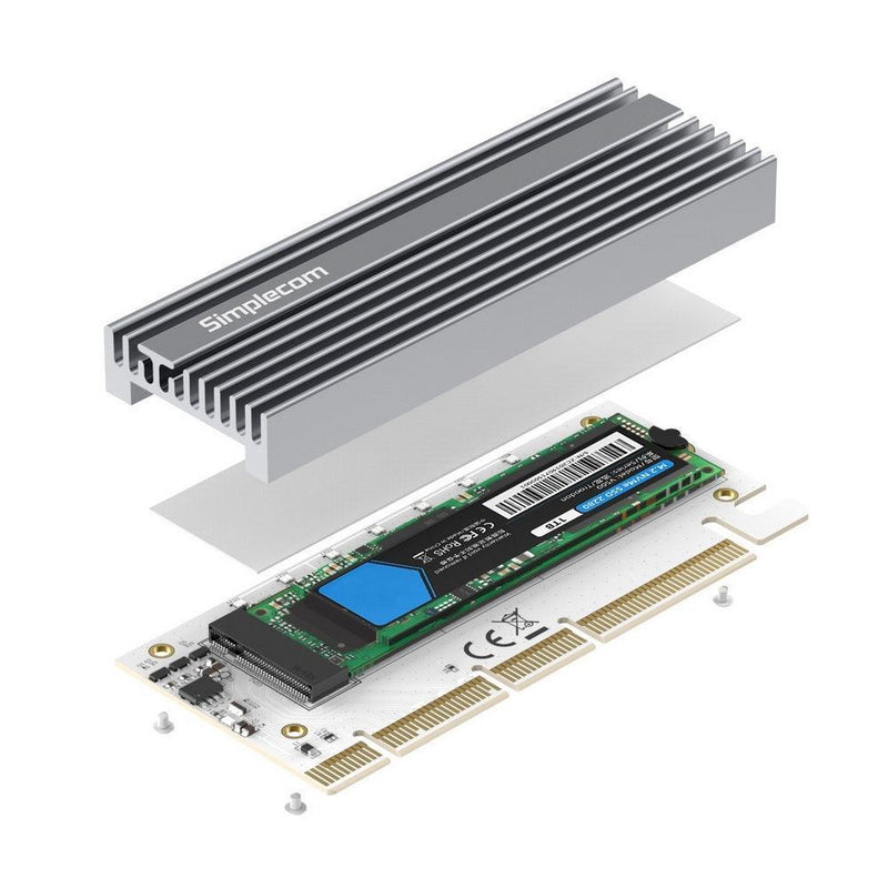 Simplecom EC415 NVMe M.2 SSD to PCIe x4 x8 x16 Expansion Card with Aluminium Heat Sink and RGB Light - John Cootes
