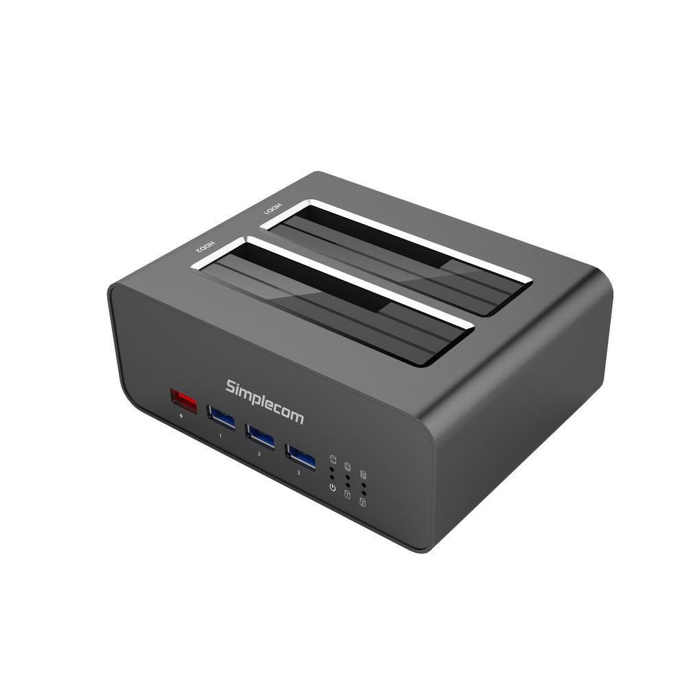 Simplecom SD352 USB 3.0 to Dual SATA Aluminium Docking Station with 3-Port Hub and 1 Port 2.1A USB Charger - John Cootes