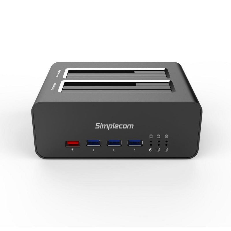 Simplecom SD352 USB 3.0 to Dual SATA Aluminium Docking Station with 3-Port Hub and 1 Port 2.1A USB Charger - John Cootes